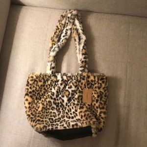 Leopard print faux fur purse